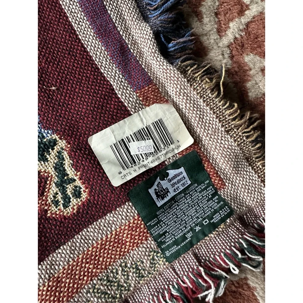 GOODWIN WEAVERS BLANKET TAPESTRY THROW CATS IN CHRISTMAS TREE VINTAGE‎ 68x50